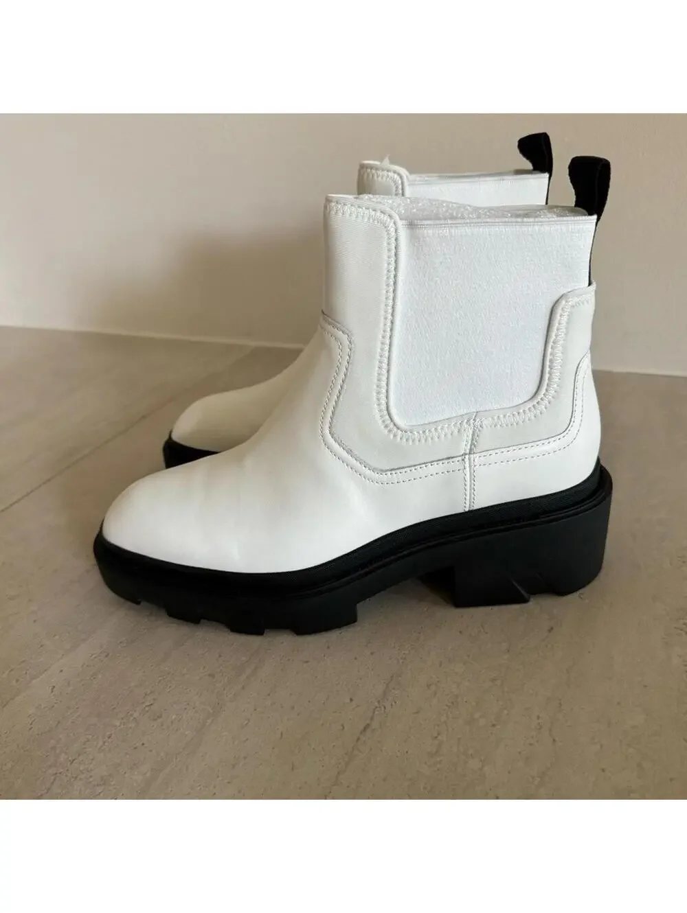 Ash Metro | Moto Ankle Leather Women's White Chelsea Boots Size 39 | 8.5